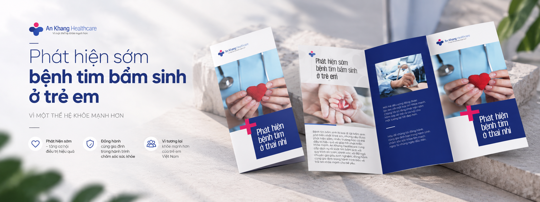 Thiết kế brochure về Phát hiện tim bẩm sinh ở trẻ em cho An Khang Healthcare