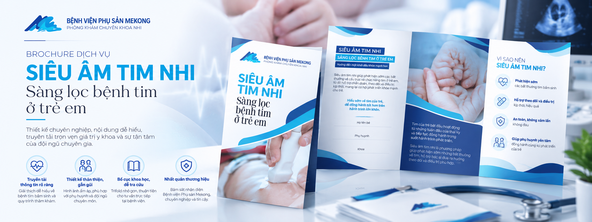 Thiết kế Brochure – Dịch vụ Siêu âm tim nhi | Bệnh viện Phụ sản Mekong